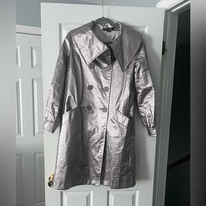 Ellen Tracy Opal Lavender Silver Metallic Trench Coat Size 10